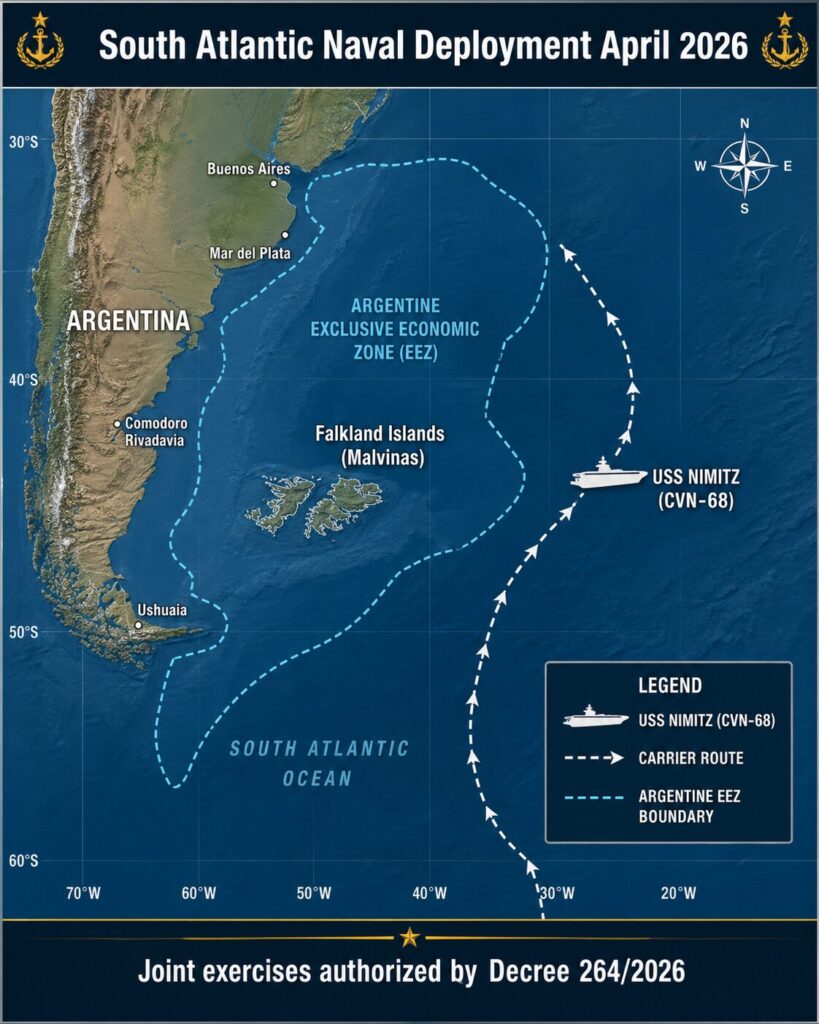 South Atlantic naval deployment in Argentina:  Joint Exercises authorized by decree 264/2026. 