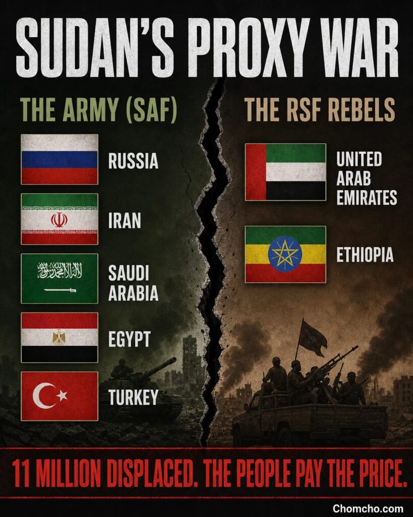 Foreign powers arm both sides while 11 million Sudanese flee their homes.