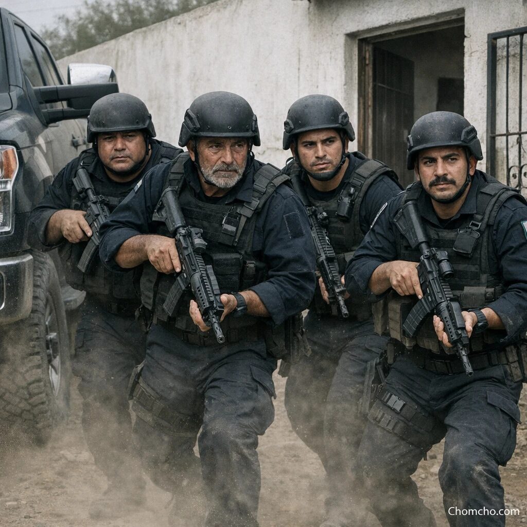 State police, dressed for a raid, moving on orders that may not come from the law.