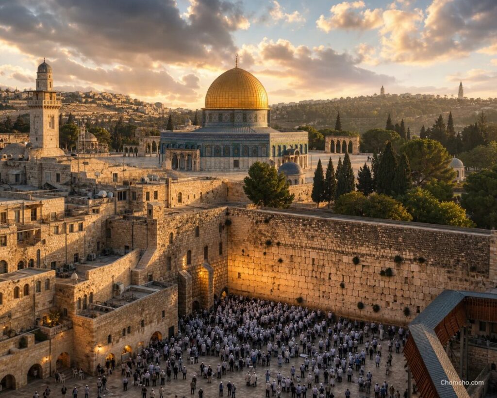The Temple Mount in Jerusalem, one site above two histories.
