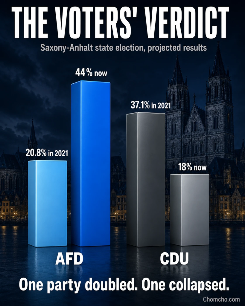 Chart of the AfD surge and CDU collapse in the Saxony-Anhalt state election.